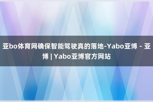 亚bo体育网确保智能驾驶真的落地-Yabo亚博 - 亚博 | Yabo亚博官方网站